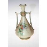 Royal Worcester Blush and green two handled vase painted with flowers, shape no. 1021.