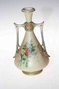 Royal Worcester Blush and green two handled vase painted with flowers, shape no. 1021.