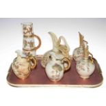 Four pieces of Royal Worcester blush and ivory; dragon jug 1048, tall jug 1047,