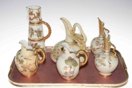 Four pieces of Royal Worcester blush and ivory; dragon jug 1048, tall jug 1047,