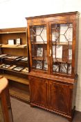 Mahogany astragal glazed four door cabinet bookcase 193cm x 94cm and oak five tier open bookcase