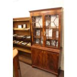 Mahogany astragal glazed four door cabinet bookcase 193cm x 94cm and oak five tier open bookcase