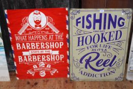 Two signs: Barbershop and Fishing.