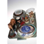 Tray lot with Hummel figures, collectors plates, Doulton horse Mr Frisk etc.