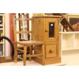 Child's chair and pine glazed door pedestal cabinet (2).