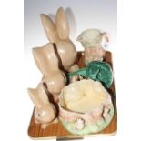 Three Sylvac bunnies including large OO, bulb bowl, jug and three small pieces (8).