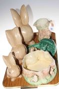 Three Sylvac bunnies including large OO, bulb bowl, jug and three small pieces (8).