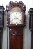 Victorian mahogany eight day longcase clock, having painted arched dial,