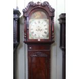 Victorian mahogany eight day longcase clock, having painted arched dial,