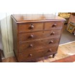 Victorian oak chest of two short above three long drawers on turned legs, 111cm by 107.5cm.