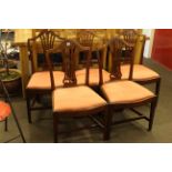 Set of five mahogany Hepplewhite style dining chairs.