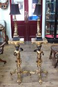 Pair gilt painted Blackamoor stands together with a pair gilt table lamps to match height 166cm
