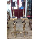 Pair gilt painted Blackamoor stands together with a pair gilt table lamps to match height 166cm