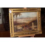 Almeton?, Religious Gathering, oil on board, signed lower left, 34cm by 44cm, in gilt frame.