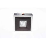 Cartier quartz square desk clock in ebony and stainless steel, 9.5cm .