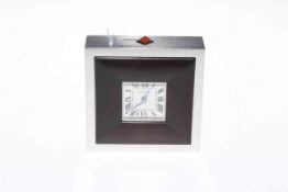 Cartier quartz square desk clock in ebony and stainless steel, 9.5cm .