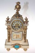 French gilt metal mounted alabaster mantel clock,