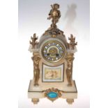 French gilt metal mounted alabaster mantel clock,