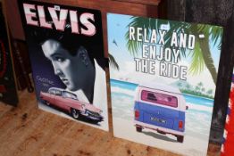 Two signs: Elvis and Relax and Enjoy the Ride.