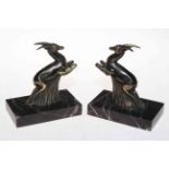 Pair of Art Deco style Gazelles on marble bases.