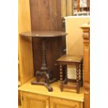 Oak two drawer bureau, Victorian oval pedestal occasional table,