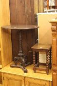 Oak two drawer bureau, Victorian oval pedestal occasional table,