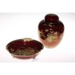 Carlton Ware Rouge Royale, jar and bowl, 26cm high and 26cm diameter.