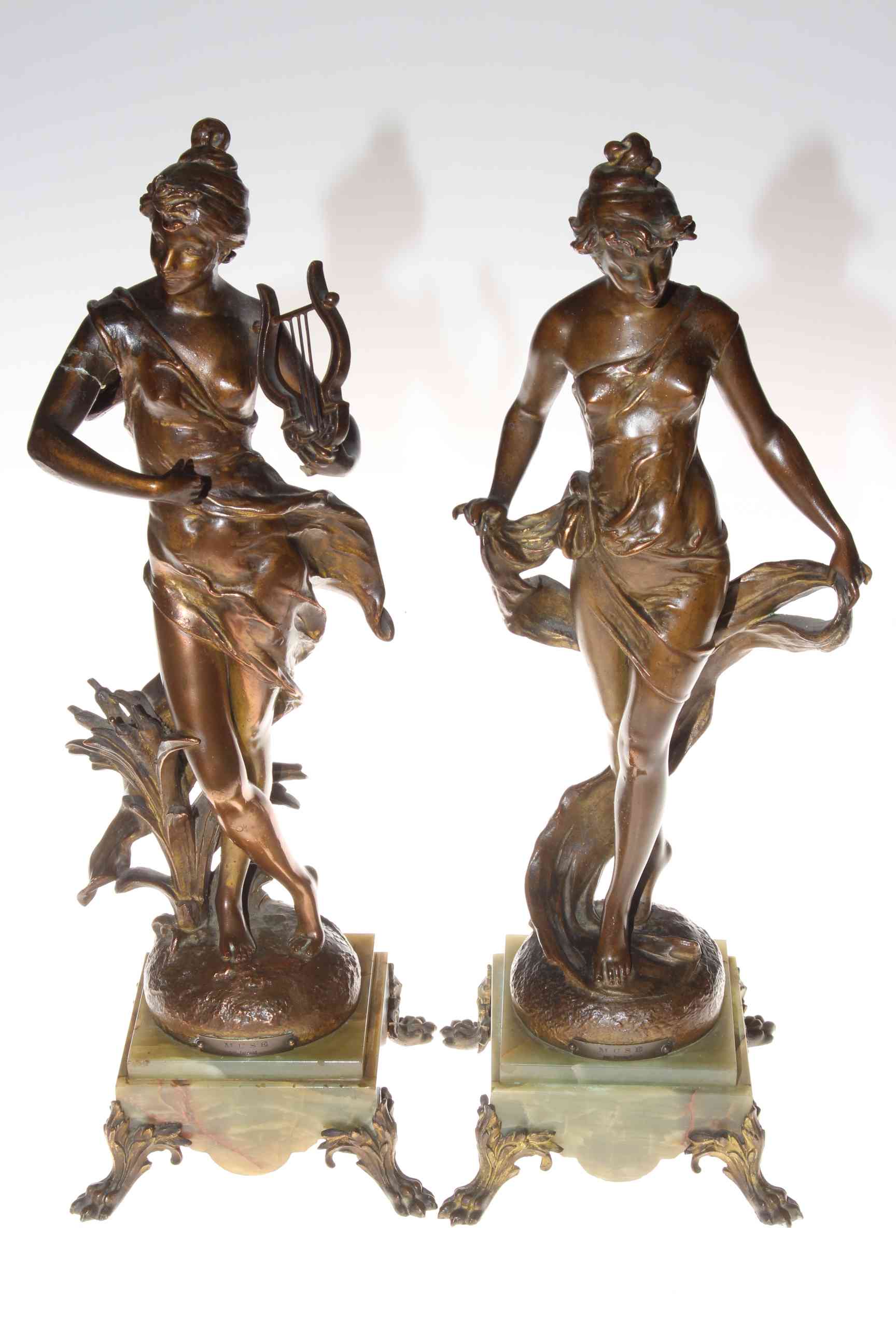 Pair of spelter ladies, smokers cabinet, two fur coats and a pond yacht. - Image 2 of 2