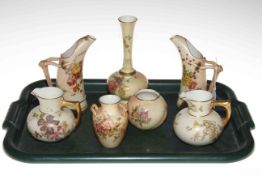 Seven pieces of Royal Worcester Blush Ware, circa 1900, including two tusk jugs,