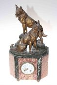 Victorian marble clock with pair of dogs sculpture after L. Carvin, 49cm.