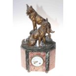 Victorian marble clock with pair of dogs sculpture after L. Carvin, 49cm.