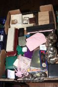 Box with jewellery, collectables, souvenir spoons etc.