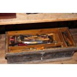 Pine joiners tool chest together with a collection of joinery tools.