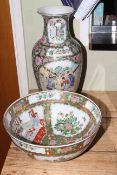 Oriental wash bowl, 35cm diameter and vase, 47cm tall.