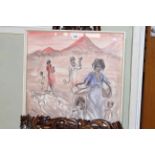 Elizabeth Durack, Native Women & Children in Mountainous Landscape, watercolour, signed lower left,