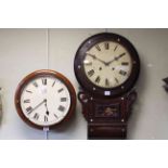 Victorian mahogany wall clock with single fusee movement and inlaid wall clock (2).