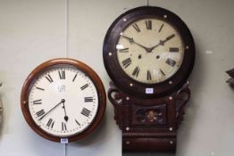 Victorian mahogany wall clock with single fusee movement and inlaid wall clock (2).