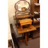 Victorian mahogany toilet mirror, folding table, occasional table and two stools (5).