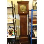 Antique painted pine thirty hour longcase clock having brass square dial, signed Jn Hinton,