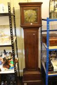 Antique painted pine thirty hour longcase clock having brass square dial, signed Jn Hinton,