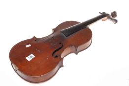 Victorian violin with internal paper label, LE PARISIEN 60cm.