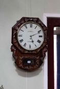 Victorian mother of pearl inlaid rosewood drop dial wall clock, 59cm.
