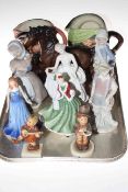 Tray lot with Lladro, Royal Doulton, Hummel and Nao figures,