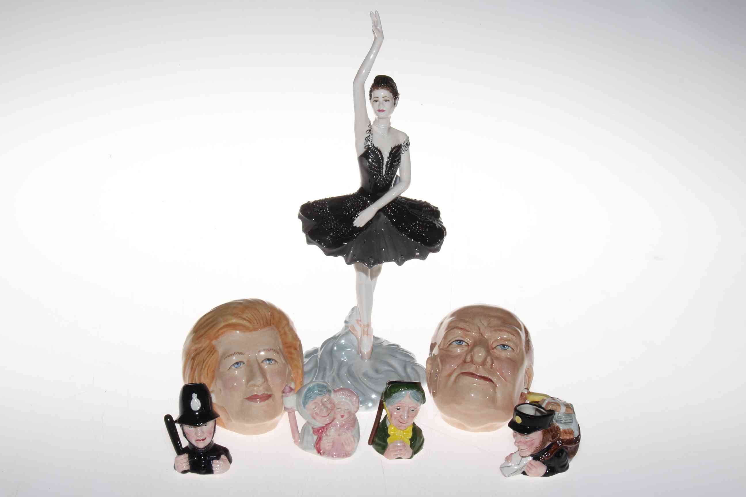 Coalport Odile the Black Swan, Bairstow Winston Churchill and Margaret Thatcher,