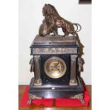 Large 19th Century gilt metal mounted black marble mantel clock,