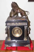 Large 19th Century gilt metal mounted black marble mantel clock,