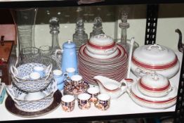 Royal Crown Derby cups and saucers, Losol Berkley Ware, cut glass decanters, Savoy china, etc.