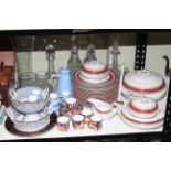 Royal Crown Derby cups and saucers, Losol Berkley Ware, cut glass decanters, Savoy china, etc.