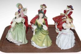 Six Royal Doulton ladies; Top o' the Hill X 2, Autumn Breezes, Fair Lady, Jean and Sandra.