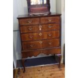 Antique walnut and line inlaid chest of two short above three long graduated drawers on cabriole